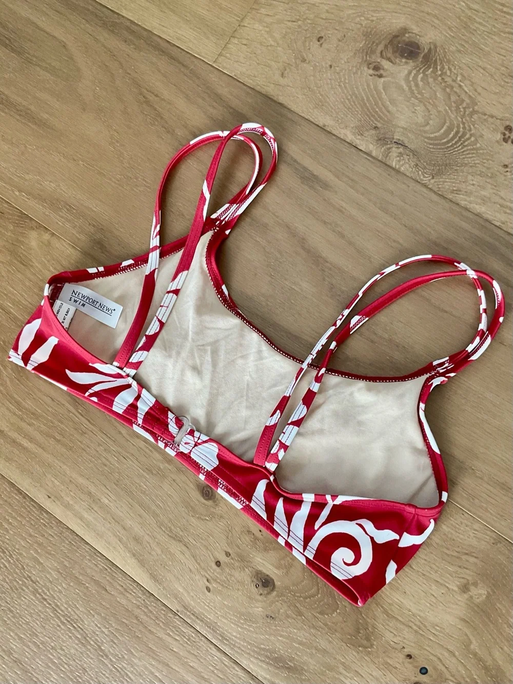 VTG Newport News Y2K Bikini Bra Top Swim Red Hibiscus Floral Hawaiian Sz 12 EUC - Picture 4 of 7